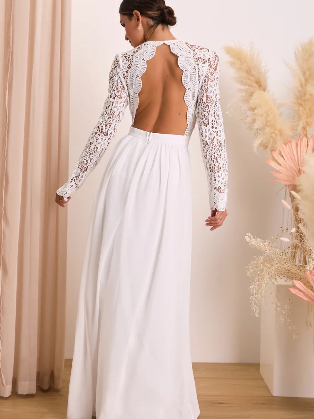 Lulu's Awaken My Love White Lace Backless Maxi Dress
